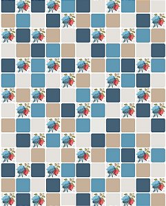 Papel de Parede Pastilhas Bege e Azul - 5cmts