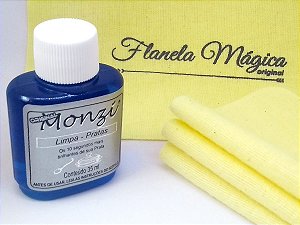 Kit 1 Limpa Prata Monzi 35 ml + 3 Flanelas Magicas