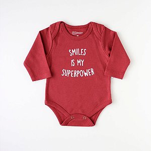Body bebê manga longa - Suedine 100% algodão - Bordô SMILES