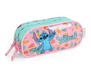 Estojo 3 Divisórias Stitch Rosa Luxcel