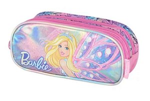 Estojo 3 Divisórias Barbie Borboleta Rosa Luxcel