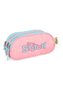 Estojo 3 Divisórias Stitch Rosa Luxcel