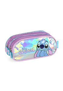 Estojo 3 Divisórias Stitch Holográfica Azul Luxcel
