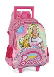 Mochila Alça e Rodas Barbie Peludinha Rosa Luxel