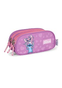 Estojo 3 Divisórias Stitch & Angel Rosa Luxcel