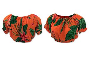 Blusa Ciganinha de Viscose Fundo Laranja com Estampa Floral