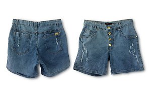 Short Plus Size Feminino Jeans Claro Puido Lavado Fecho em Botão