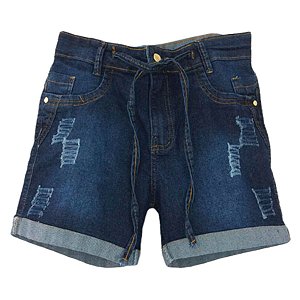 Short Curto Feminino Jeans Lavado Puído Pesponto Laranja 98% Algodão 2% Elastano