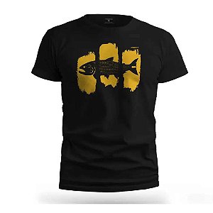 Camiseta Presa Viva Casual Line Dourado 100% Algodão Preto EXG