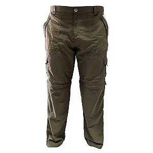 Calça de pesca Presa Viva Vira Bermuda 08 Bolsos C/ Zíper Poliamida Caqui XG