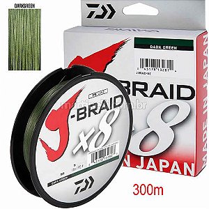 Linha Multifilamento Daiwa J-Braid X8 300m 30lbs 0,28mm Dark Green (verde escuro)