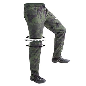 Calça de pesca vira-bermuda Mar Negro Estonada Verde G3- Ziper joelho recorte frente Hidronatic