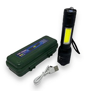 Lanterna Tática Led P50 USB com luminária caixa verde R-L1-0007