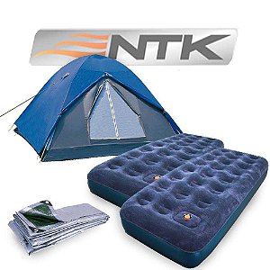 Kit Camping: Barraca Nautika Fit Fox 5/6 pessoas + Colchão inflável Nautika Zenit Solteiro + Colchão inflável Nautika Zenit Solteiro + Lona Nautika Multiuso 3x3m...