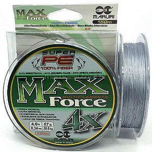 Linha multifilamento Maruri Max Force 4x 150m 0,24mm 30lb 13,6kg - cinza
