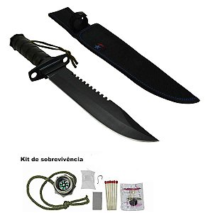 Faca tática Rambo combate militar sobrevivência preta MK-06-0054