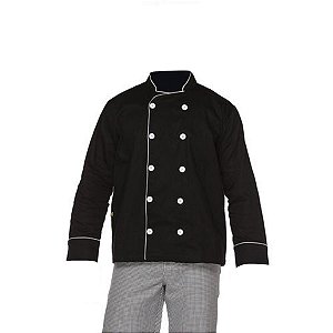 Dolmã Cheff de Cozinha Preta (Gabardine)