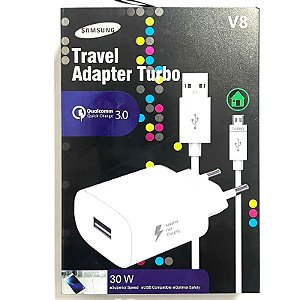 Carregador Turbo Samsung V8 / MICRO USB 30W Quick Charge 3.0
