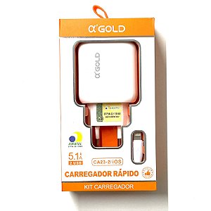 Carregador Rápido CA23-2 5.1A Lightning para iPhone - A Gold 2 USB