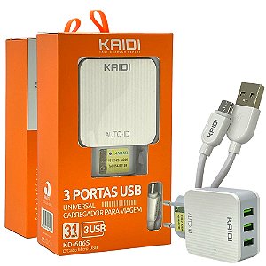 Carregador Kaidi KD-606s Micro Usb / V8 Com 3 USB