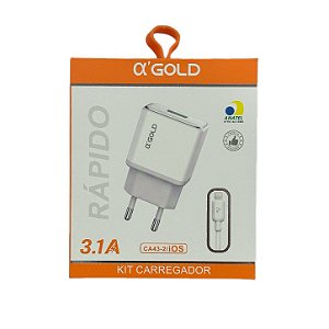 Carregador Rápido CA43-2 3.1A Com 1 USB - A'Gold Lightning / iPhone