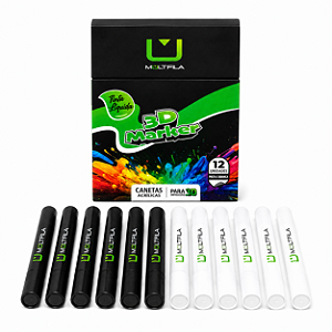 Kit Conjunto de 12 Canetas Marcadoras Acrílicas Para Impressão 3D MultFila Preto e Branco