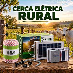 Kit Eletrificador Cerca Zebu 30km Painel Solar Bateria integrada ZS20BI 500 metros de fio