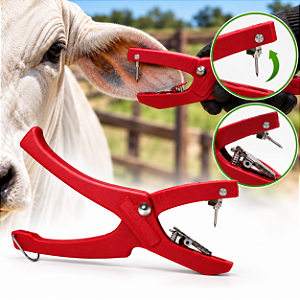 Aplicador de Brinco Bovino com Agulha Retrátil flexivel vermelho