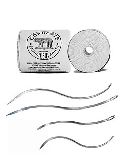 AGULHA P/ SUTURA EM S OLHO REDONDO – AÇO INOX KABER 6 un -11 cm Linha Urso Extra Forte