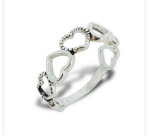 Anel sete corações com detalhes envelhecido