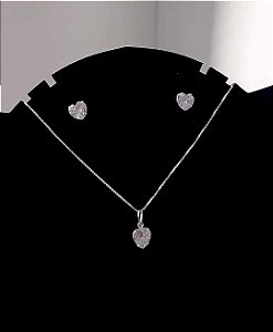 Conjunto coração com pedras zircônia prata 925