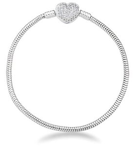 Pulseira para berloques de coração cravejado com escrita prata 925