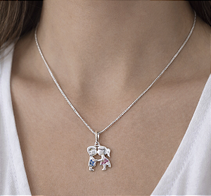 Colar com pingente casal colorido prata 925