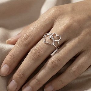 Anel Dois Corações entrelaçados Prata 925 Tam 18