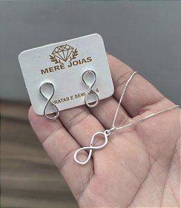 Colar e Brinco Símbolo Infinito Prata 925