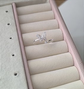 Anel Regulável Borboleta com Pedrinha Prata 925