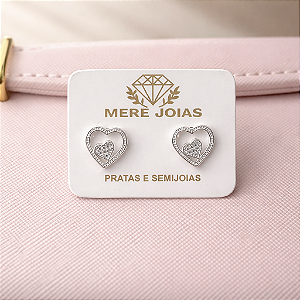 Brinco Coração Detalhes em Prata 925