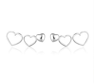 Brinco Três Corações Prata 925 Feminino