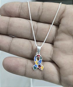 Colar Laço Autismo Prata 925