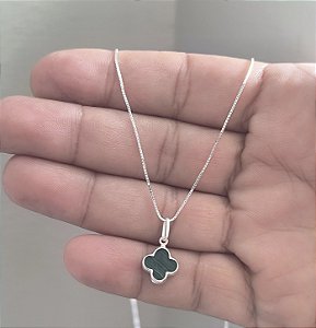 Colar Trevo Verde Prata 925 Feminino