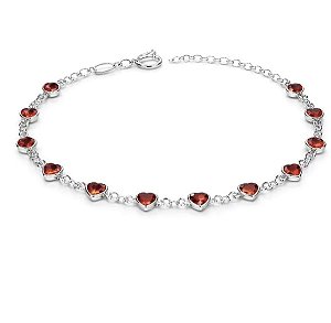 Pulseira Corações Vermelho Zircônias Prata 925
