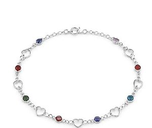 Pulseira Prata 925 Corações Coloridos com Zircônias