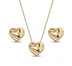 Conjunto Semijoia Coração Liso Dourado