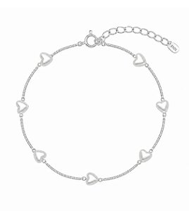 Pulseira Corações com Pérolas Prata
