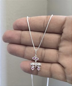 Colar Prata 925 com Pingente Meninas Cravejado