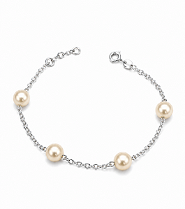 Pulseira Delicada com 4 Pérolas Branco Perolado
