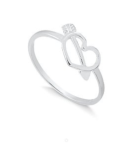 Anel coração com flecha prata 925