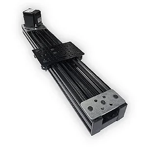 ATUADOR LINEAR DE CORREIA C/ PERFIL ESTRUTURAL EM ALUMÍNIO PRETO 40X80C V-SLOT E ROLDANAS