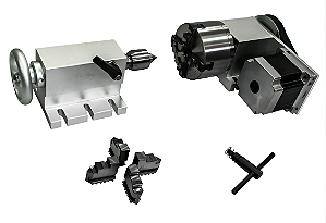 4º Eixo para CNC com Placa de 100mm, 4 Castanhas e Motor Nema 34