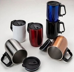 10 Canecas Inox Parede Dupla 350ml